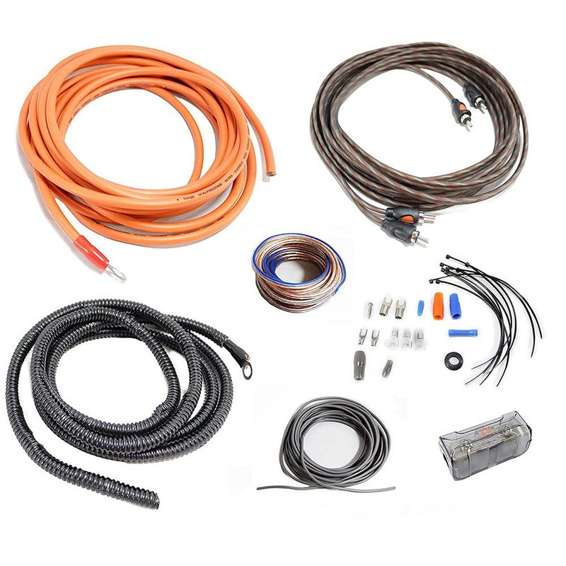 Alphasonik HK8 Premium 8-Gauge Complete Car Amplifier Installation Kit Power, Ground, Remote, Speaker Wire, Twisted RCA Interconnect, in Line Mini ANL Fuse Holder, 80Amp ANL Fuse - Amp Install Kit - Image 1